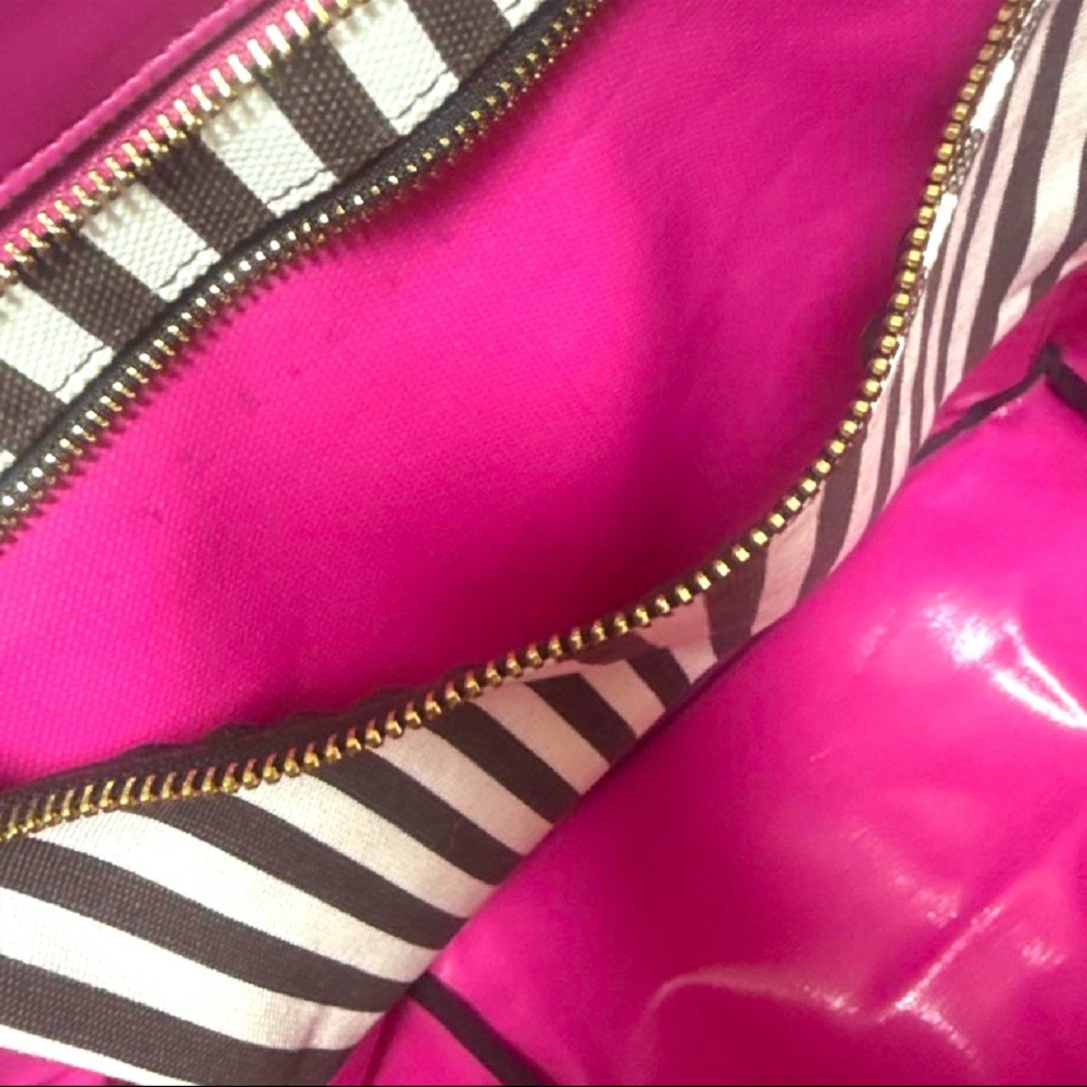 Henri Bendel Striped Canvas Tote Bag with Hot Pink Interior - Picture 6 of 7